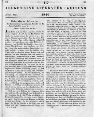 Kühner, R.: Schulgrammatik der griechischen Sprache. 2. Aufl. Hannover: Hahn 1843 (Fortsetzung von Nr. 116)