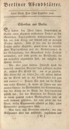 67tes Blatt. Den 17ten Dezember 1810.