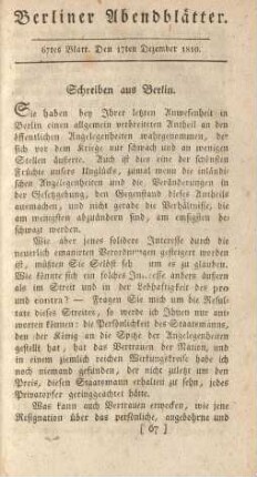 67tes Blatt. Den 17ten Dezember 1810.