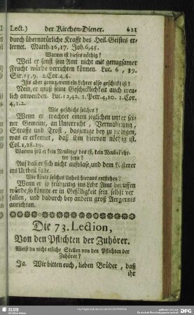 Die 73. Lection, Von den Pflichten der Zuhörer