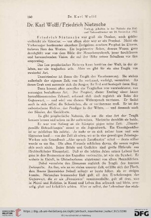 1: Friedrich Nietzsche : Vortrag, gehalten in der Matinée des Hof- und Nationaltheater am 24. November 1912