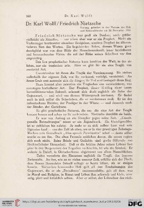 1: Friedrich Nietzsche : Vortrag, gehalten in der Matinée des Hof- und Nationaltheater am 24. November 1912