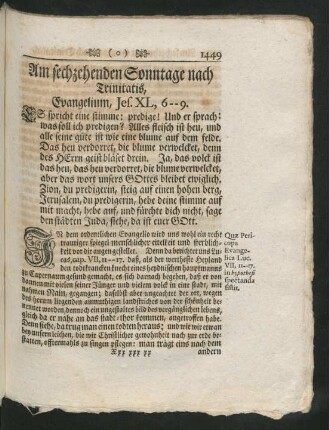 Am sechzehenden Sonntage nach Trinitatis, Evangelium, Jes. XL, 6 - 9