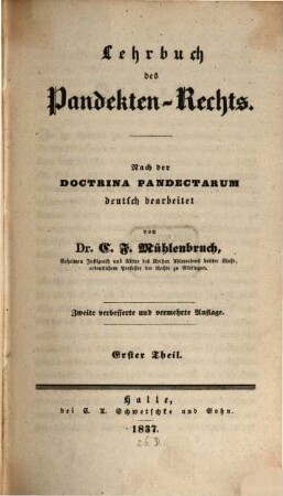 Lehrbuch des Pandekten-Rechts : nach der doctrina pandectarum deutsch bearbeitet. 1