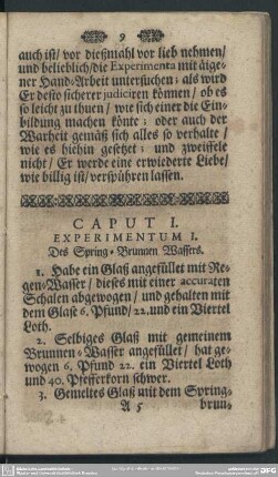 Caput I. Experimentum I. Des Spring-Brunnen Wassers