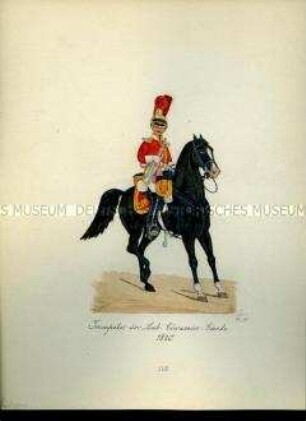 Uniformdarstellung, Trompeter der Leib-Kürassier-Garde, 1820. Aus: Sammelmappe "Sachsens Militär", Königliche Arsenalsammlung.