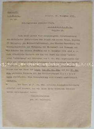 Schreiben des Polizeipräsidiums Dresden an die I.A.H. zum Verbot des Auftritts des sowjetischen Künstlers Soermus