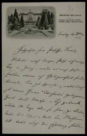 Nr. 17: Brief von Emanuel Lasker an Adolf Hurwitz, Zürich, 24.3.1916