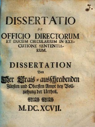 Dissertatio de officio directorum et ducum circularium in executione sententiarum