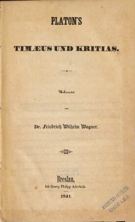 Platon's Timaeus und Kritias
