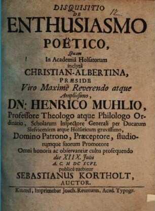 Disquisitio De Enthusiasmo Poëtico
