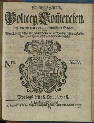 Nro. XLIV, Montags, den 28. Octobr 1748