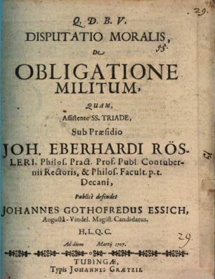 Disputatio moralis de obligatione militum
