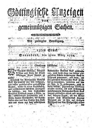 13tes Stück. Sonnabend, den 27ten März 1779.