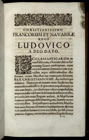 Christianissimo Francorum Et Navarræ Regi Ludovico A Deo Dato.