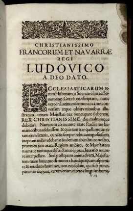 Christianissimo Francorum Et Navarræ Regi Ludovico A Deo Dato.