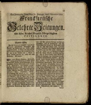 Num. XI. Freytags, den 7. Februarius. 1755 - Num. XX. Dienstags, den 11. Mertz. 1755