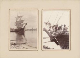 oben: Auf einem Segelschiff im Hafen von Flensburg (?) unten: Segelschiff im Hafen von Flensburg (?)