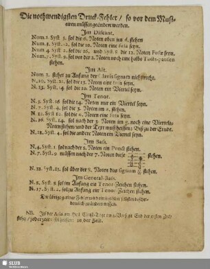 Die nothwendigsten Druck-Fehler so vor dem Musiciren müssen geändert werden