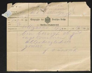 Brief von Fritz von Unruh an Margarete Hauptmann