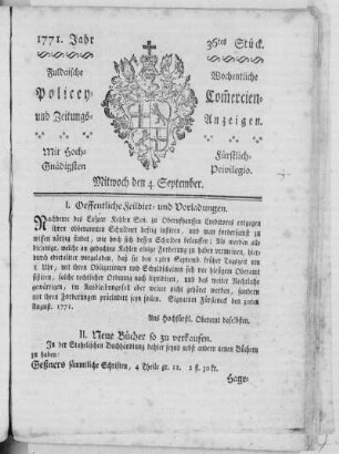 36tes Stück, Ausgabe vom 4. September 1771