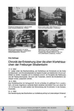 Chronik der Entstehung über die alten Wartehäuschen der Freiburger Straßenbahn