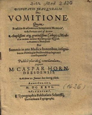 Disputatione Inauguralis De Vomitione
