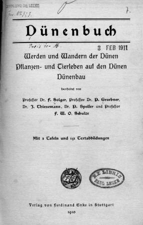 Dünenbuch : Werden und Wandern der Dünen, Pflanzen- und Tierleben auf den Dünen, Dünenbau
