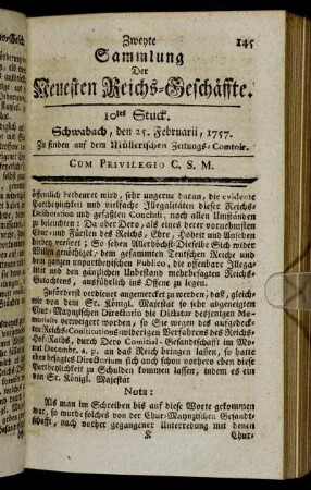 10. Stuck. Schwabach, den 25. Februarii, 1757.