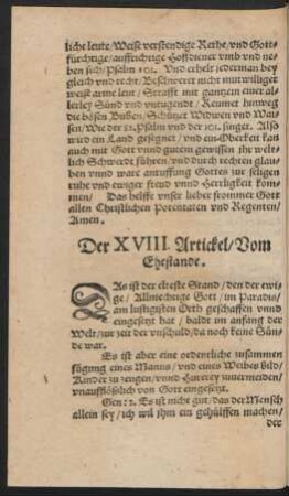 Der XVIII. Artickel/ Vom Ehestande.