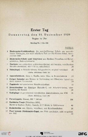 Erster Tag: Donnerstag, den 21. Dezember 1939, Beginn 15 Uhr (Nr. 1-330)