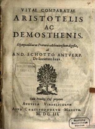 Vitae comparatae Aristotelis ac Demosthenis
