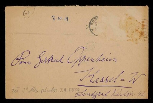 Brief von Franz Rosenzweig an Gertrud Oppenheim