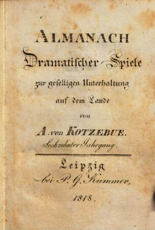 Almanach dramatischer Spiele zur geselligen Unterhaltung auf dem Lande, 16. 1818