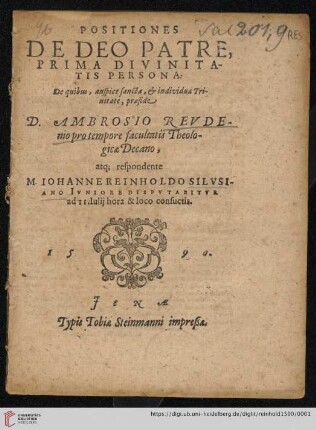 Positiones De Deo Patre, Prima Divinitatis Persona
