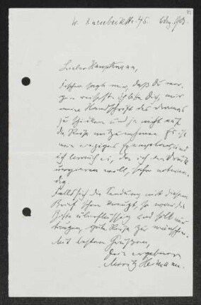 Brief von Moritz Heimann an Gerhart Hauptmann
