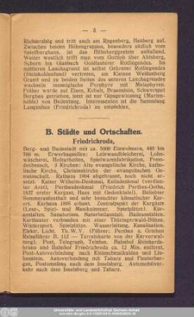 B. Städte und Ortschaften.