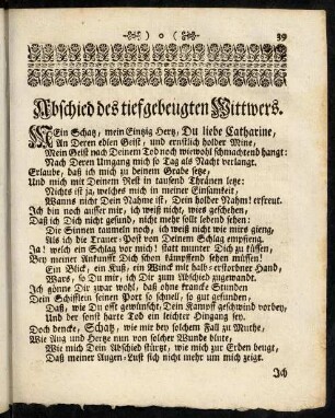 39-44, Abschied des tiefgebeugten Wittwers.