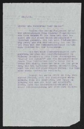 Brief von Gerhart Hauptmann an Rudolf Kayser