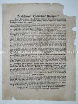 Flugblatt aus den ersten Tagen der Münchener Räterepublik mit der Verkündung der revolutionären Errungenschaften