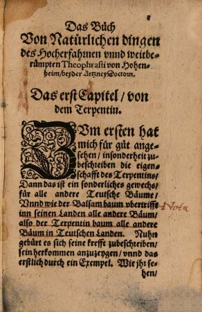 Etliche Tractat: 1. von natürlichen Dingen, 2. Beschreibung etlicher Kreuter