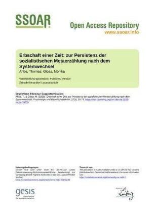 Erbschaft einer Zeit: zur Persistenz der sozialistischen Metaerzählung nach dem Systemwechsel