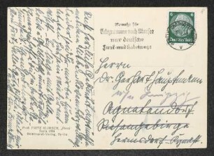 Brief von Irma Klimsch an Gerhart Hauptmann