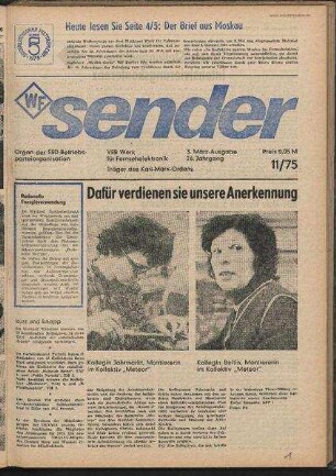 Betriebszeitung 'WF-Sender', Nr.11/1975 (3. Märzausgabe 1975)