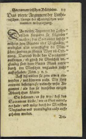 Das vierte Argument der Lutherischen/ sampt der Embdischen vermeinten widerlegung.