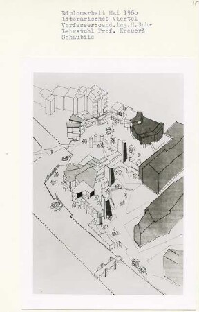 Literarisches Viertel, Berlin-Mitte (Diplomarbeit bei Willy Kreuer): Perspektivische Ansicht (Vogelschau)