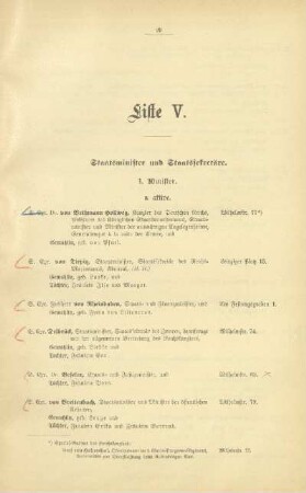 Liste V. Staatsminister und Staatssekretäre