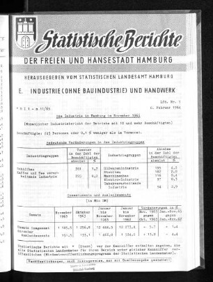 Die Industrie in Hamburg im November 1963 : Lfd. Nr. 3