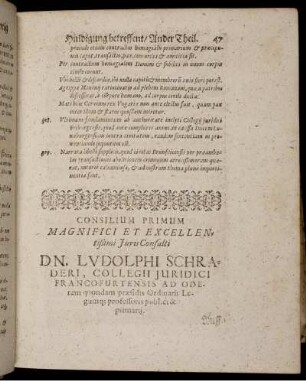 Consilium Primum Magnifici Et Excellentissimi Iuris Consulti Dn. Ludolphi Schraderi ...