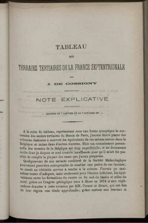 Tableau Des Terrains Tertiares De La France Septentrionale